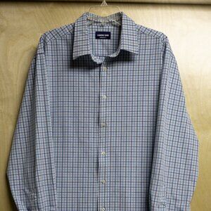 Lands' End Regular Fit Blue & White Plaid Button Down Dress Shirt Men's Sz XL